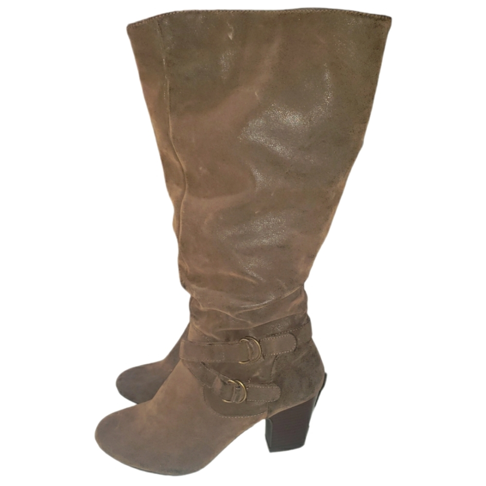 Solanz Women’s‎ Size 6.5 Mid-Calf Brown Buckle High Boots